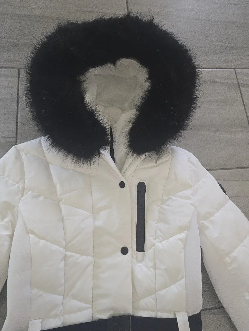 Michael Kors Women's Belted Hooded Puffer Coat Faux Fur Trim Size S Retail $300